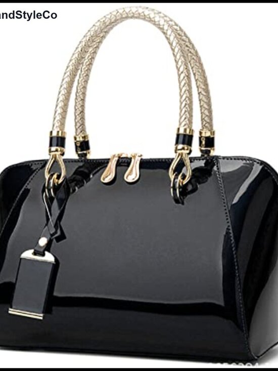 Handbags - Shiny Patent Faux Leather Satchel Crossbody Bag Top Handle Purse